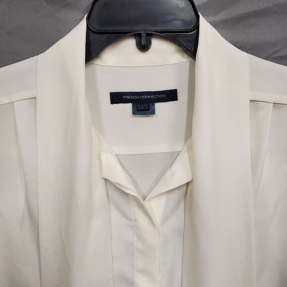French Connection Women Neck Tie Blouse Sheer White Size 10 - Picture 3 of 8